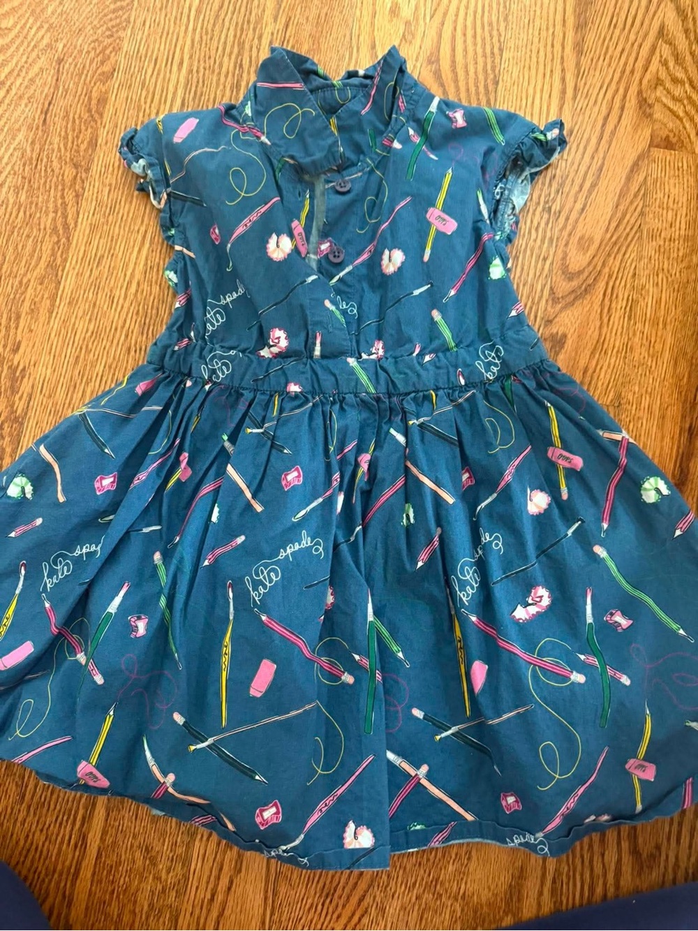 kate spade teal dress with pink, green and yellow print